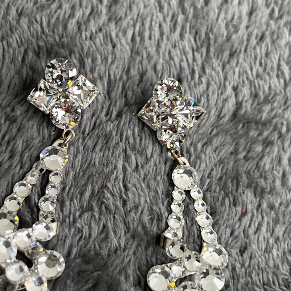 Rhinestone Dangle Earrings Prom Wedding Homecoming Event Lightweight Pierced - Picture 5 of 6